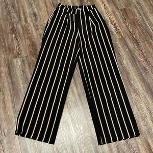 High waist elastic band polyester striped pants